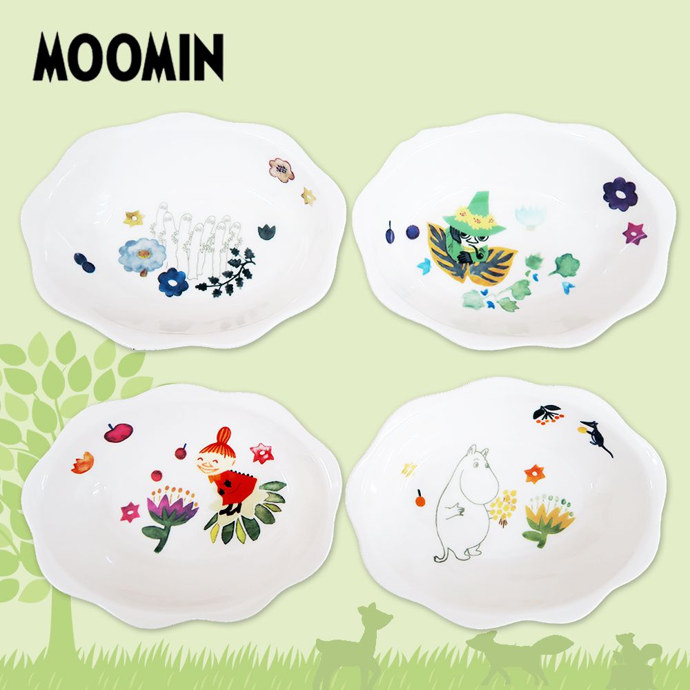日本山加 yamaka - moomin 嚕嚕米彩繪陶瓷橢圓花碗禮盒4入組-MM2100-185