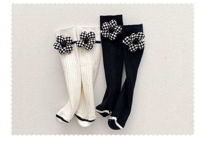 JB clothes - 兒童襪子ML22-539格子小花-黑色
