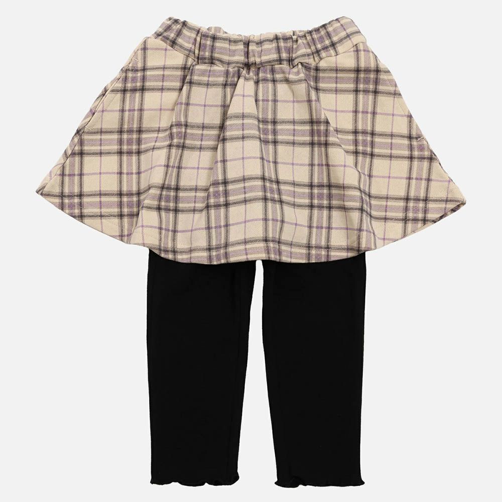 舒適彈性印花褲裙-格紋-紫