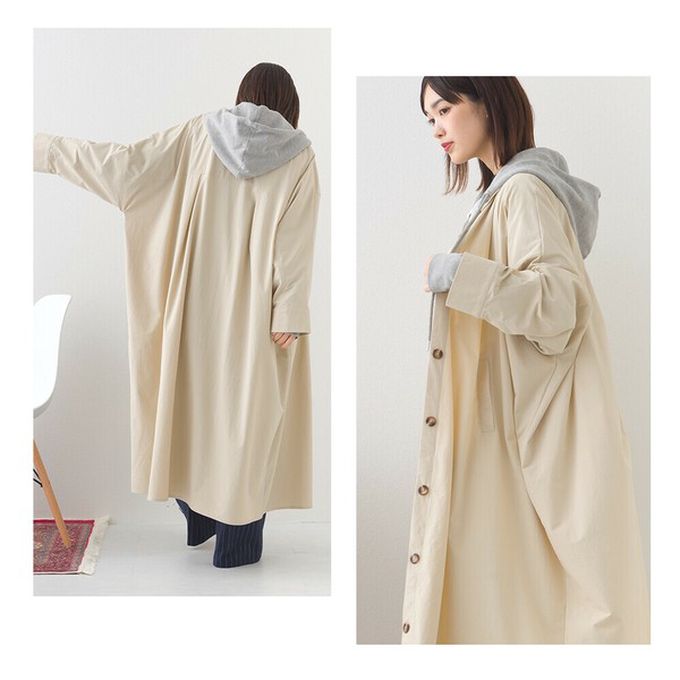 日本 OMNES - 防撕裂耐穿率性質感尼龍長版大衣-淺卡其