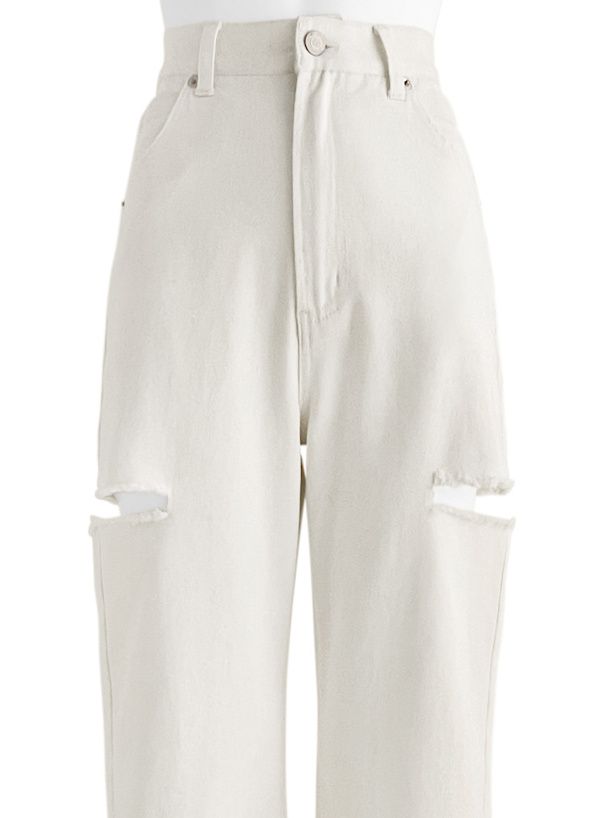 日本 GRL - 純棉厚磅美式抓破長褲-米白
