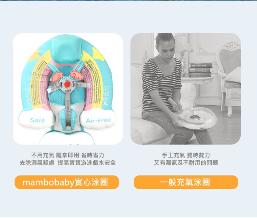 Mambobaby - 繽紛彩虹免充氣游泳圈-附遮陽罩