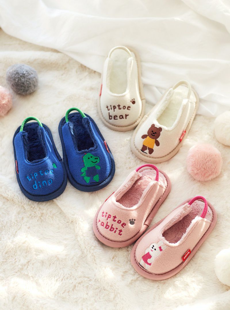 韓國 OZKIZ - 消音防滑室內鞋-內刷毛款(動物)-深藍