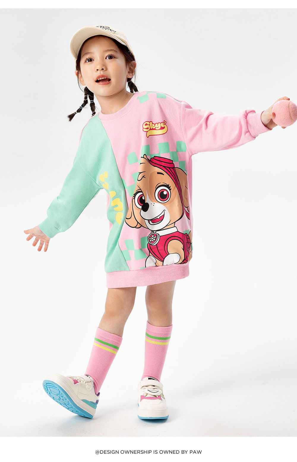 卡通汪汪隊圓領長版大學T-卡通人物天天-綠+粉