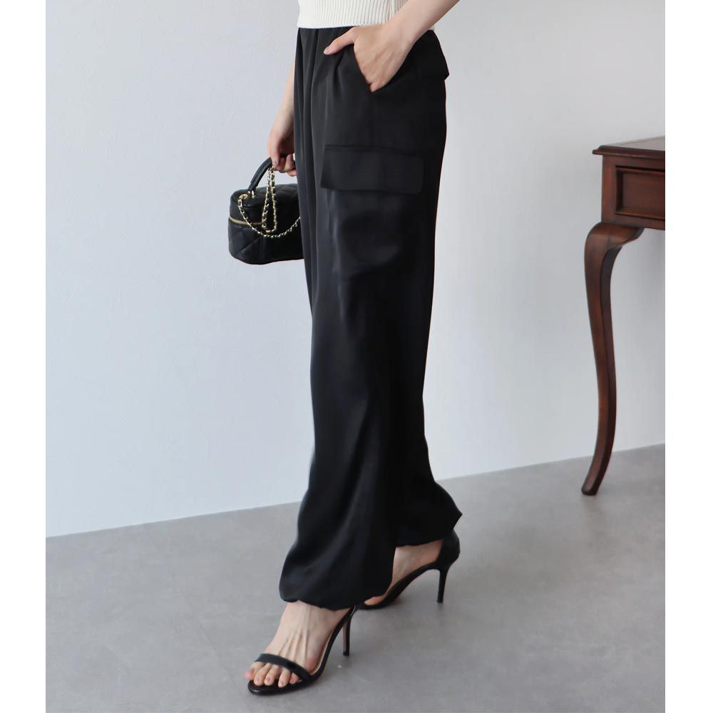 美式工作風緞面精緻感長褲-黑