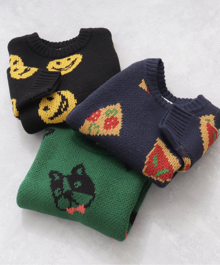 日本 BREEZE - 童趣印花柔軟針織毛衣-微笑-黑