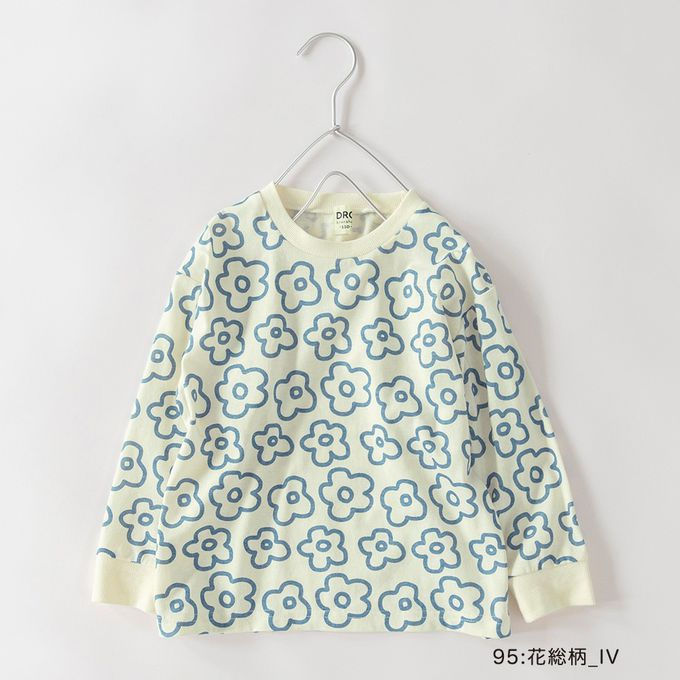 日本 BRANSHES - 100%棉 可愛女孩印花長袖上衣-草寫LOGO-海軍藍