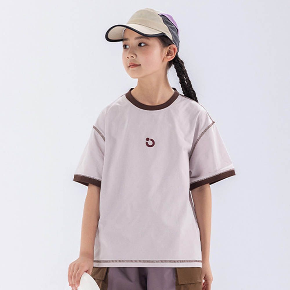 原紗防曬吸濕快乾短袖上衣-撞色滾邊-灰紫