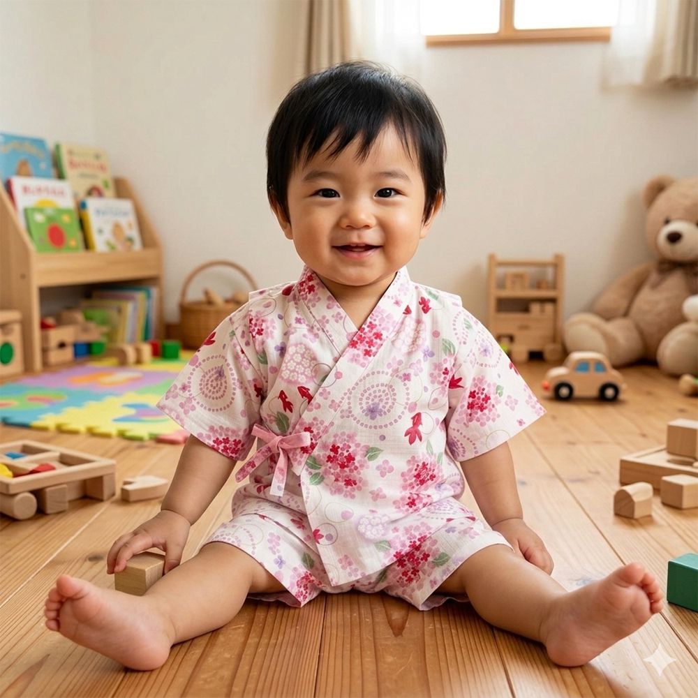 兒童兩件式甚平-金魚-米白色