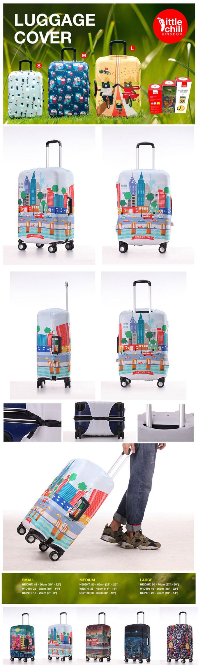 little chili - 繽紛行李箱套M-紐約彩-24吋 -高60 寬40 厚度25cm