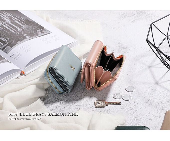 日本 LIZDAYS - 巴黎鐵塔三折輕巧迷你短夾-濃綠