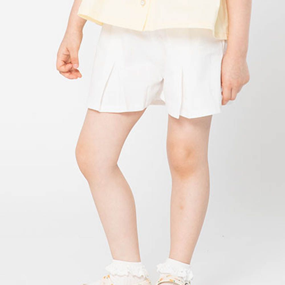 鬆緊腰素雅抓褶短褲-白