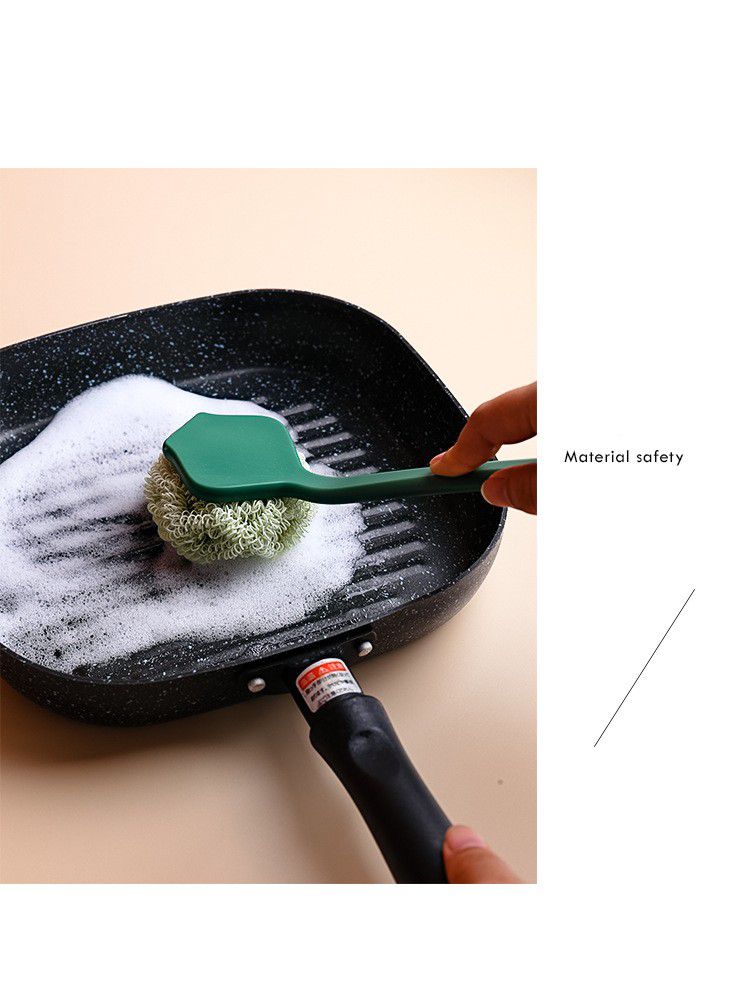 不沾油清潔球長柄刷組-3入組（長柄刷1組+2顆清潔球）-卡其色