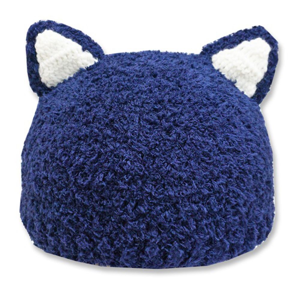 日本 ROMPING UNIVERSE - 可愛保暖帽-小童款-貓耳朵保暖毛帽_海軍藍 (Free size(46~50cm))-03-6006