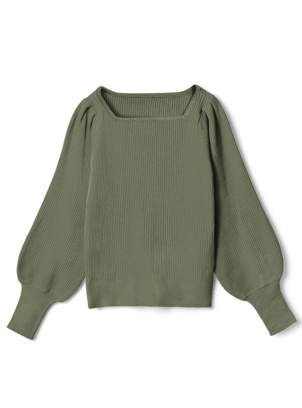 日本 GRL - 百搭方領彈性針織上衣-咖啡