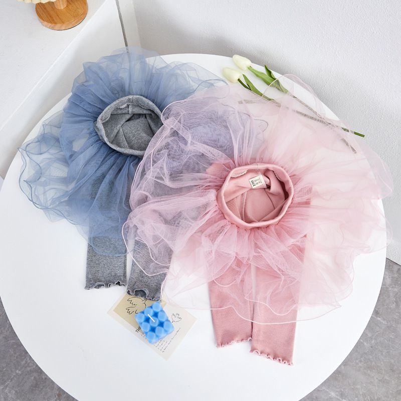 FANMOU - 假兩件捲邊紗褲裙-黑色