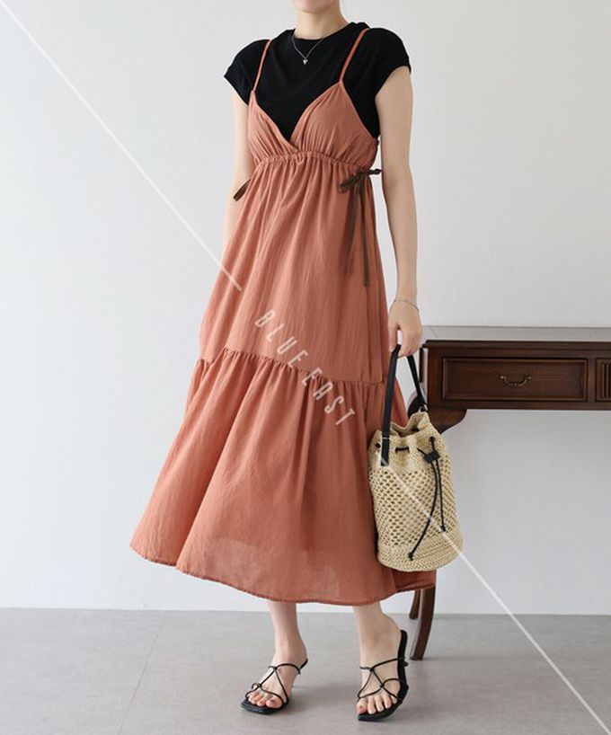 日本 BLUE EAST - 滿分可愛側蝴蝶結細肩帶洋裝-灰藍 (M)