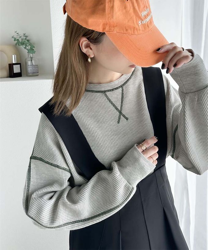 日本 Classical Elf - Java 華夫格車線薄長袖上衣-煙燻粉