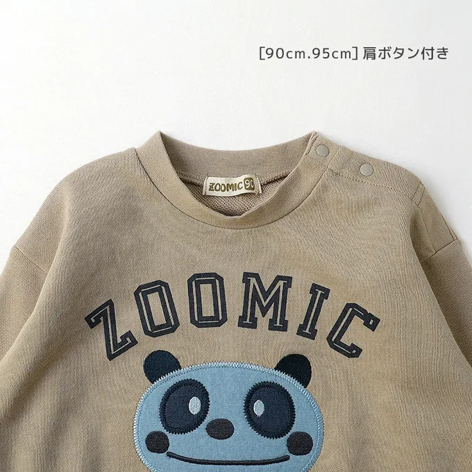 日本 ZOOLAND - 丹寧風小熊裏毛長袖上衣-縫線小熊臉-卡其