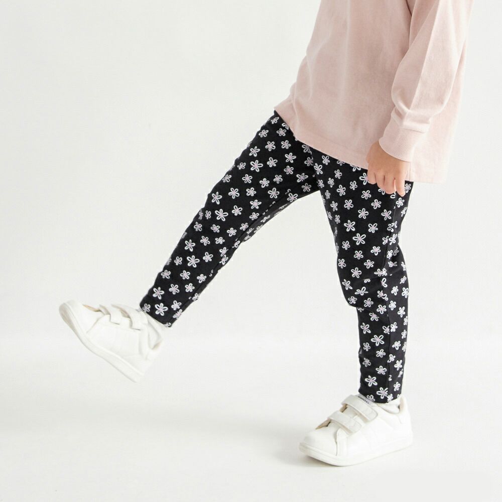 彈力寬鬆上學好動長褲-小花-黑