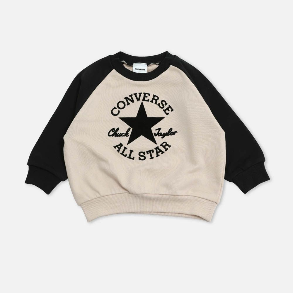 CONVERSE聯名 縮口印花長袖上衣-星星-杏X黑