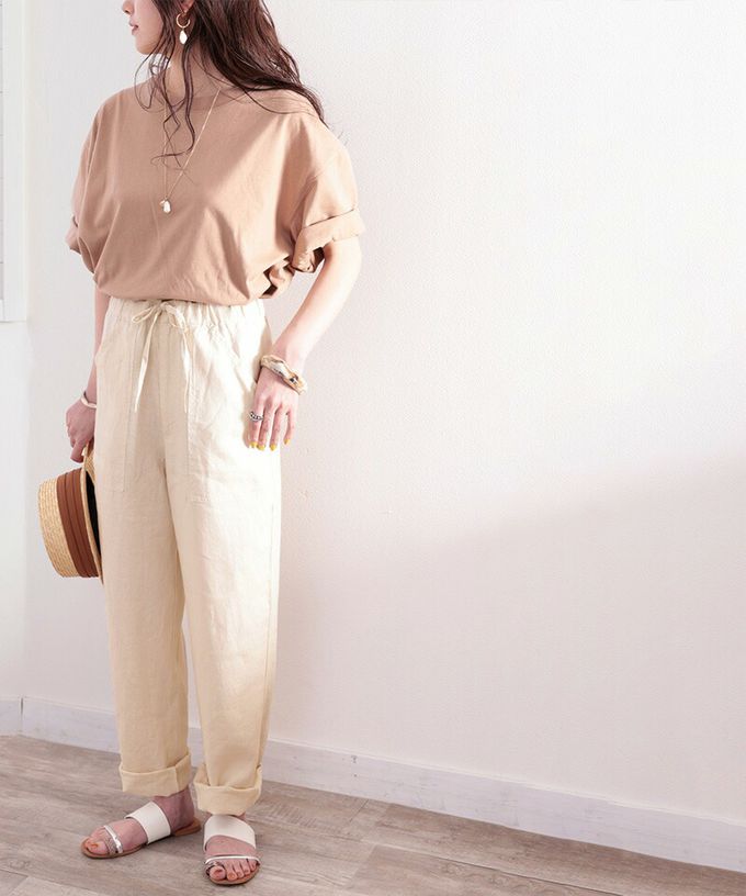 日本 Classical Elf - 100%亞麻透氣垂墜感抽繩寬褲-軍綠