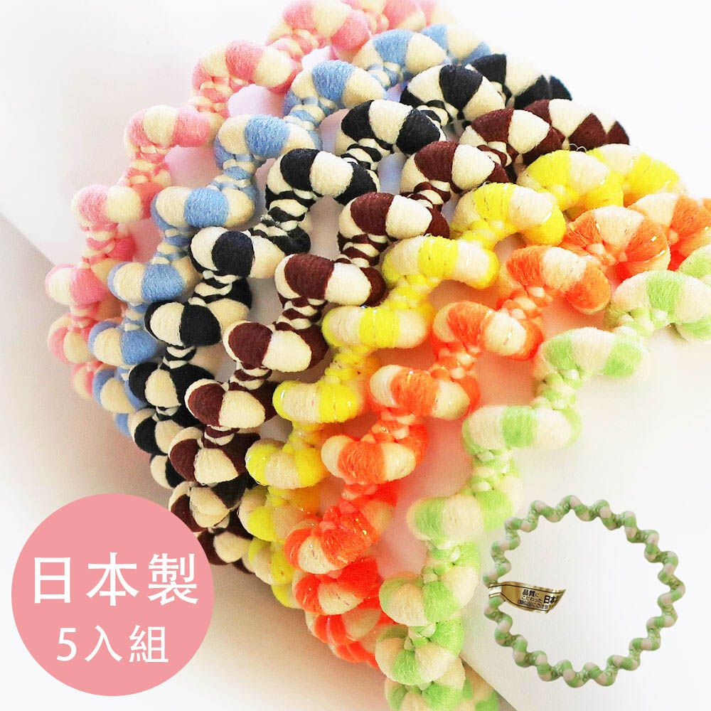 專利安心耐用彩色波浪髮圈(5入組)-單色-春綠