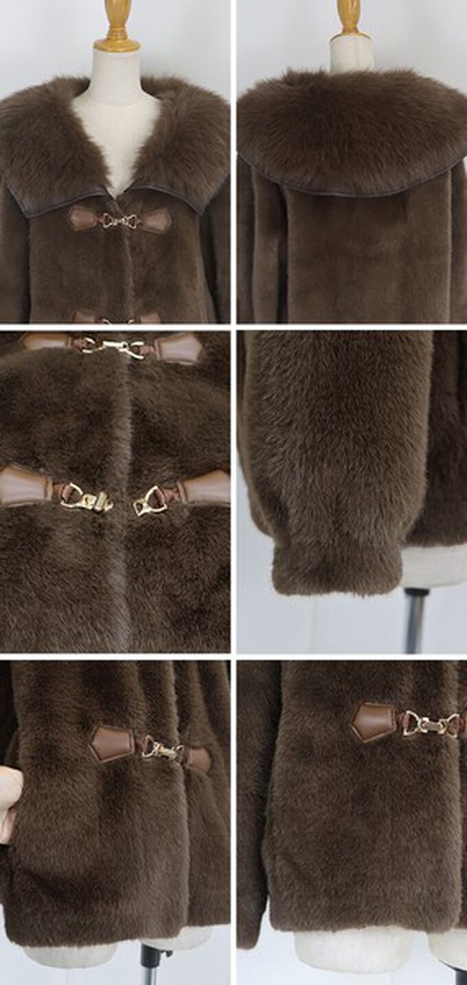 日本 BLUE EAST - 華麗注目皮草感大翻領金扣外套-象牙