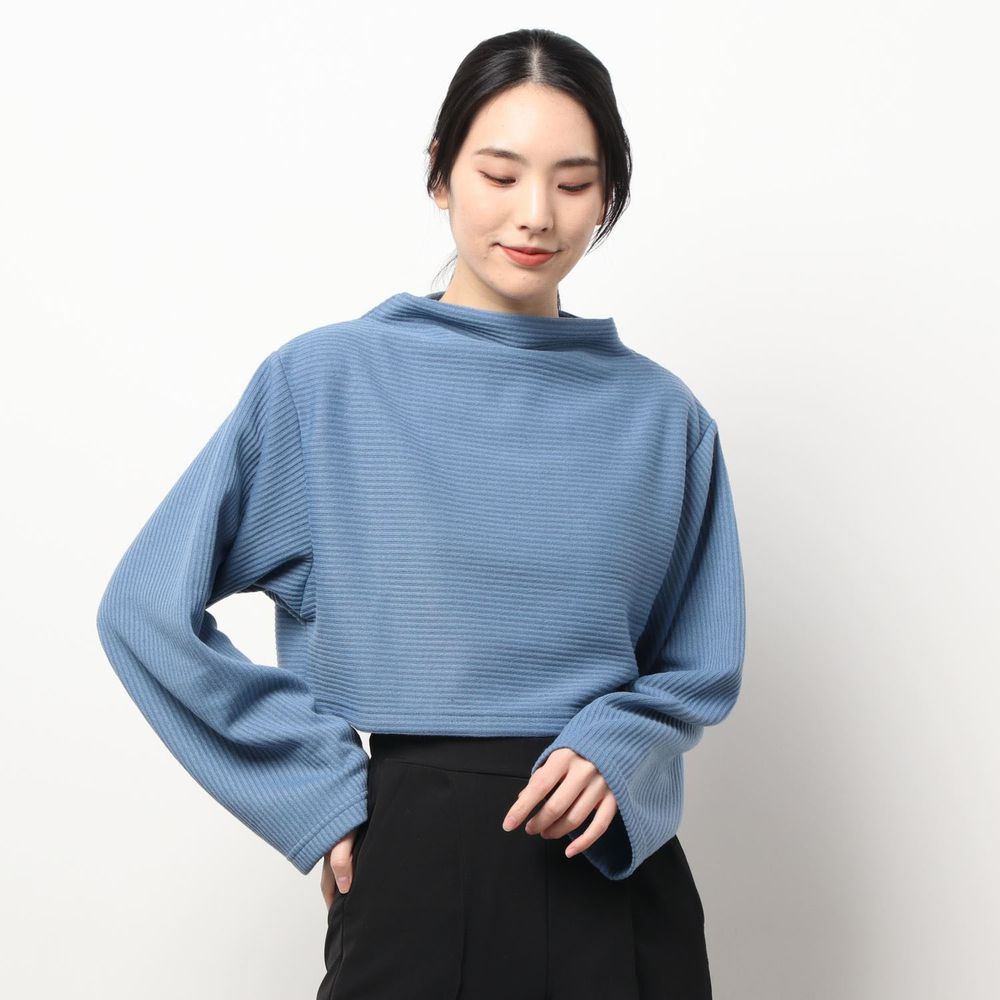日本 Riche Glamour - 大寬口立領寬鬆短版針織上衣-藍