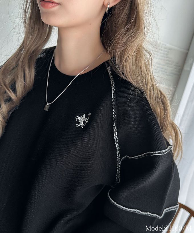 日本 Classical Elf - 線條感logo厚磅針織長袖上衣-黑