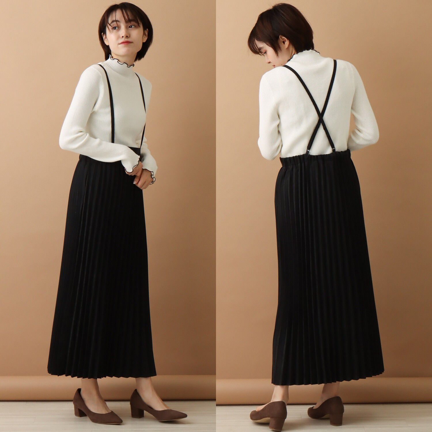 日本 libelle more - 細肩帶百褶吊帶裙-黑 (M)