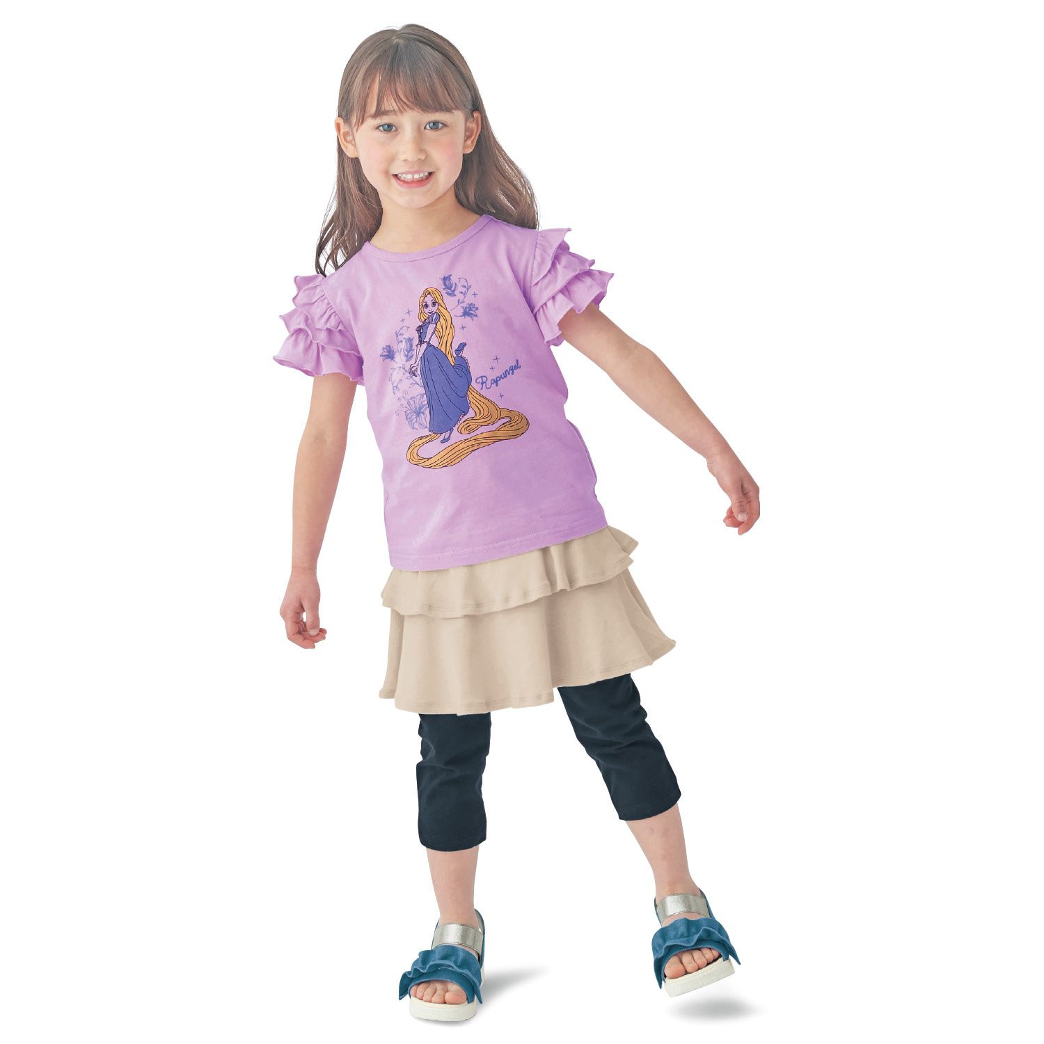 日本千趣會 - 迪士尼天竺棉荷葉短袖上衣-長髮公主-紫