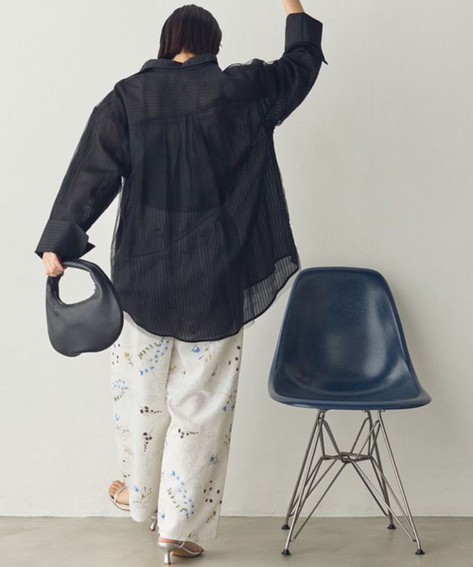 日本 Sans Souci 34+ - 優美花卉鬆緊舒適寬褲-海軍藍