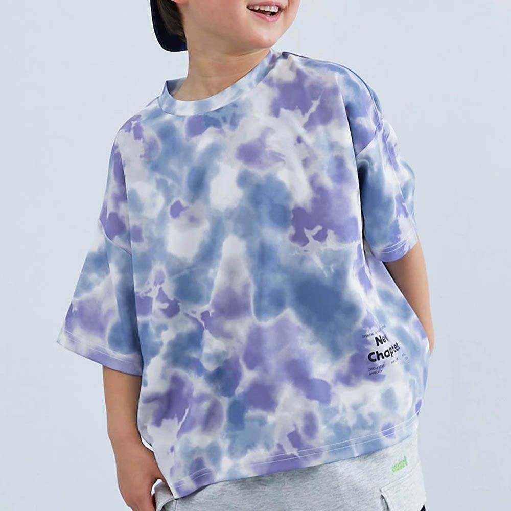 速乾網眼暈染風涼爽短袖上衣-藍紫