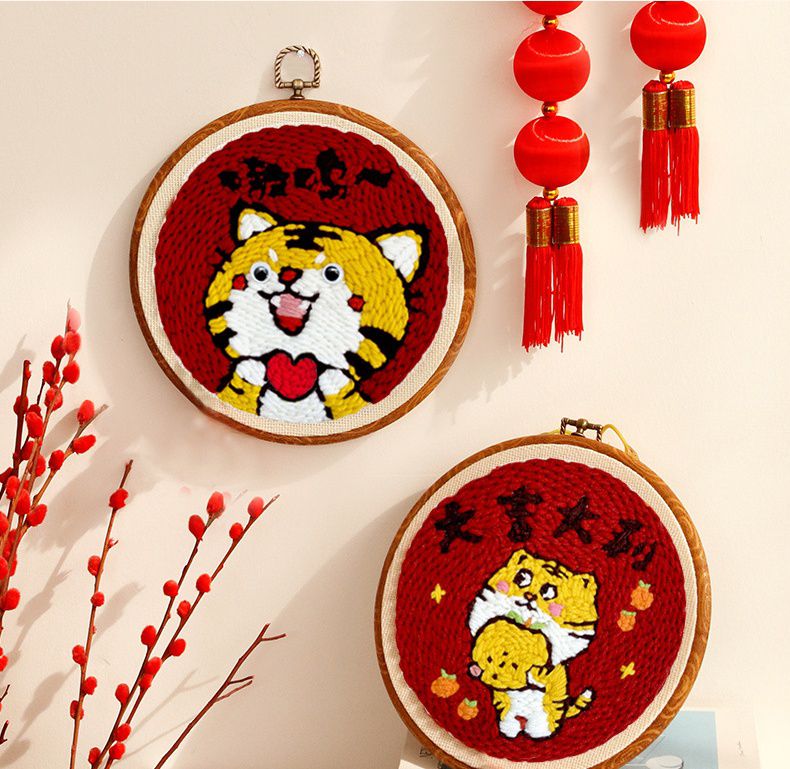 DIY手工毛線刺繡/俄羅斯戳戳繡(含外框+可調檔戳戳筆)-貓咪 (約25x30cm)