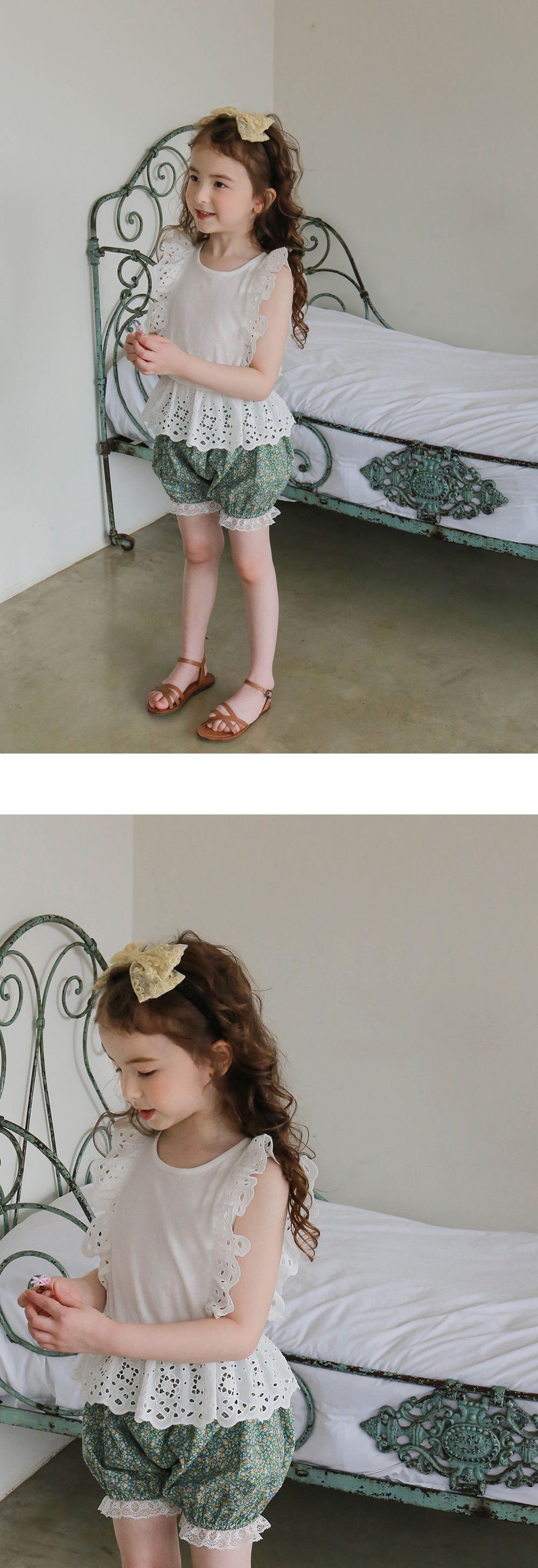 韓國 PuellaFLO - 碎花蕾絲燈籠褲-綠