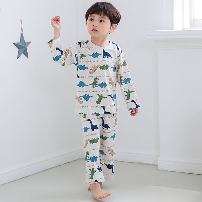 正韓 Cogibu - 極舒適無螢光劑 100% 有機棉幼兒/兒童睡衣/家居服套裝組-恐龍家族