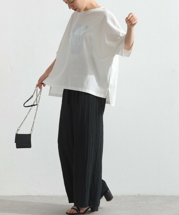 日本 le colis - 接觸冷感 金銀箔方塊印花T恤-白