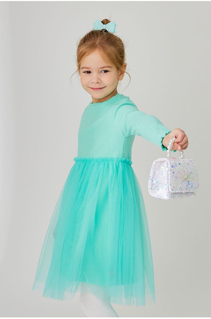 韓國 OZKIZ - 糖果色網紗拼接連身洋裝-粉