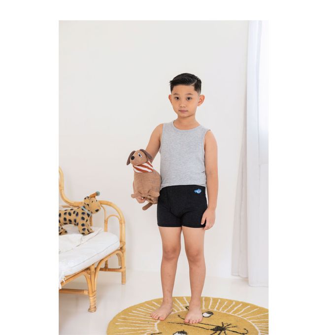 貝柔 Peilou - 天絲棉舒膚平衡童男平口褲-貼布繡-鯊魚-黑