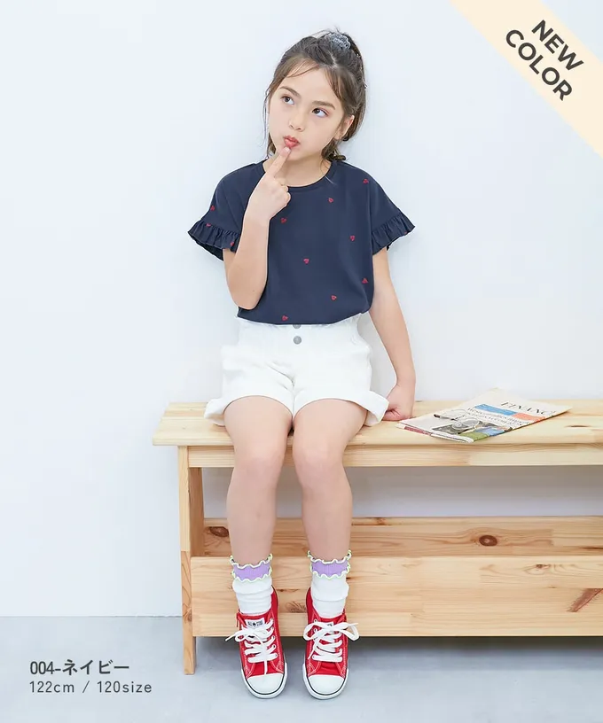 日本 devirock - 小愛心飄逸荷葉短袖上衣-淺灰