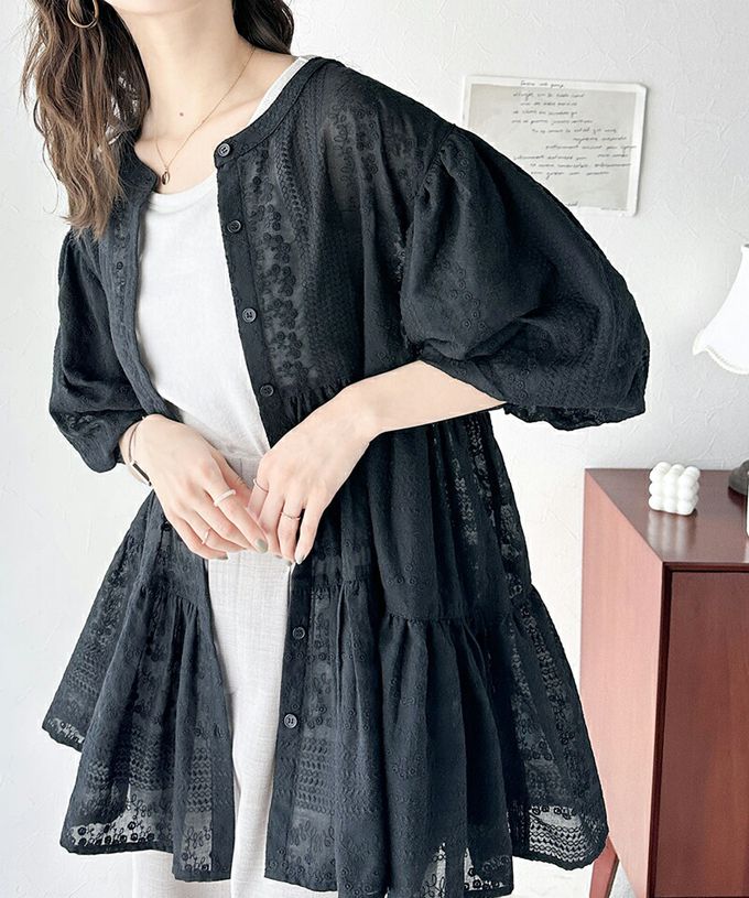 日本 Classical Elf - 3WAY刺繡雕花廓形短袖襯衫-白