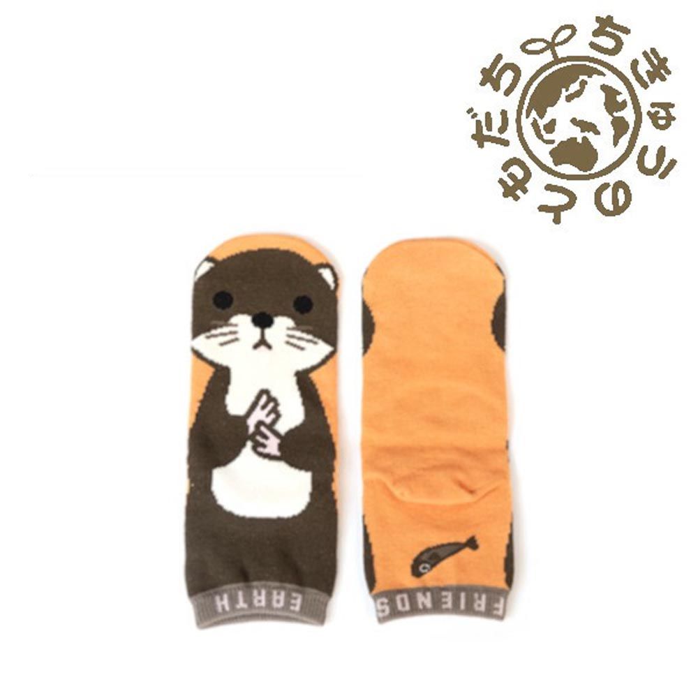 日本 aehwa - 地球的朋友 印花小童襪-水獺-橘 (16~22cm)