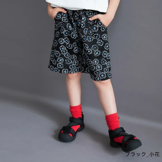 日本 BRANSHES - 挺版帥氣百搭五分褲-小花-黑