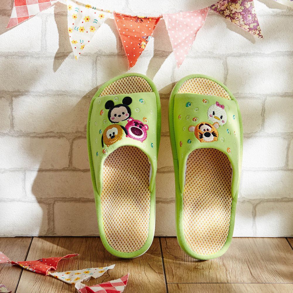 日本千趣會 - 迪士尼刺繡透氣鞋墊室內拖-Tsum Tsum-綠