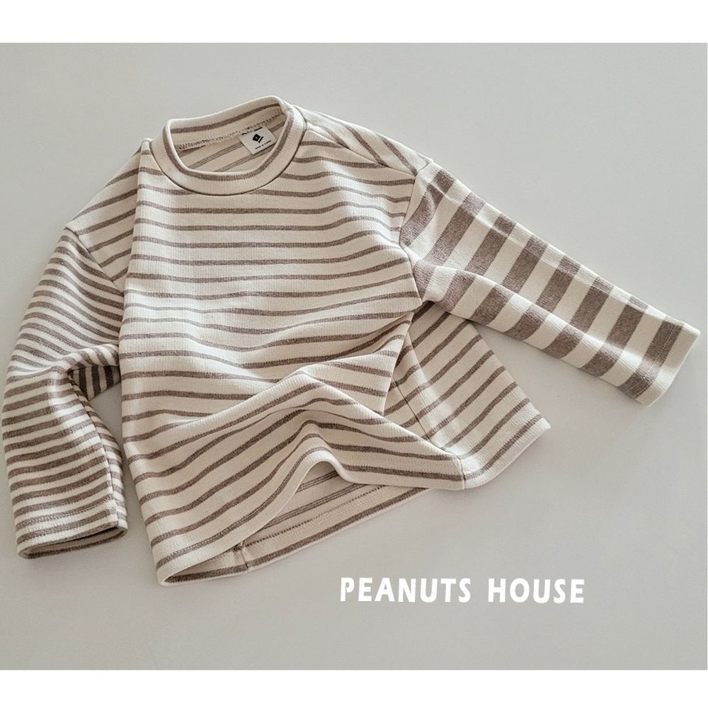 Peanuts House 不對稱條紋長袖上衣-杏