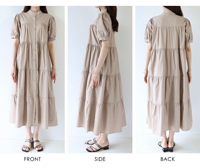 日本 BLUE EAST - 純棉蛋糕澎澎短袖洋裝-杏