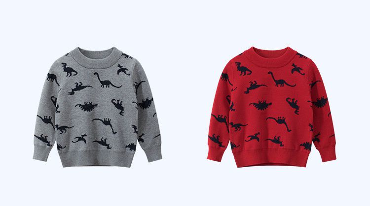 棉質針織長袖毛衣-滿滿恐龍-紅色