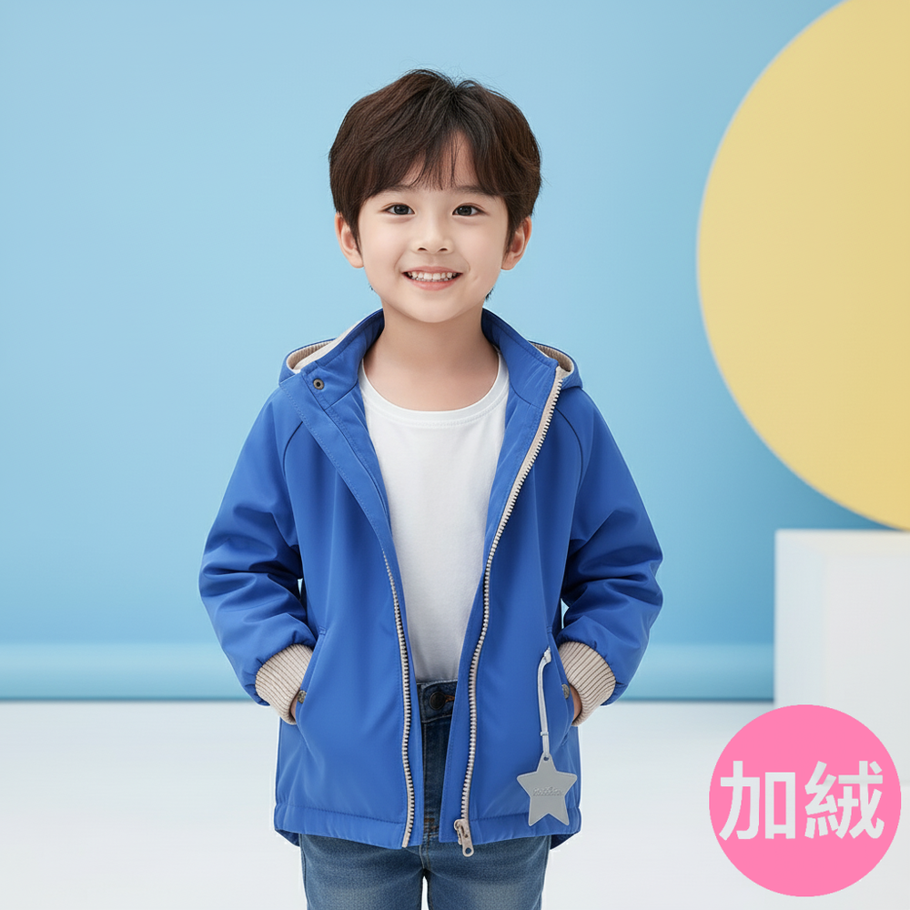 防風防雨反光衝鋒外套(加絨)-尖帽-藍色