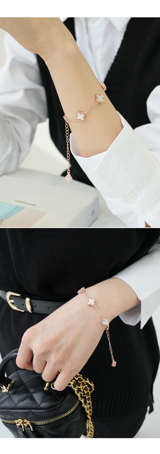 韓國 Soo&Soo - 雙面幸運草拋光手鏈-紫 (長度16cm)